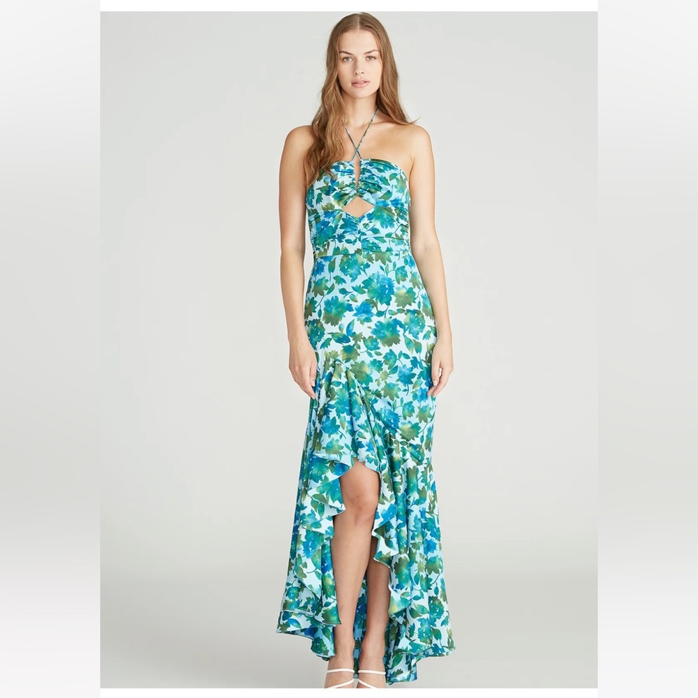 AMUR Edie High Low Tie Neck Gown
